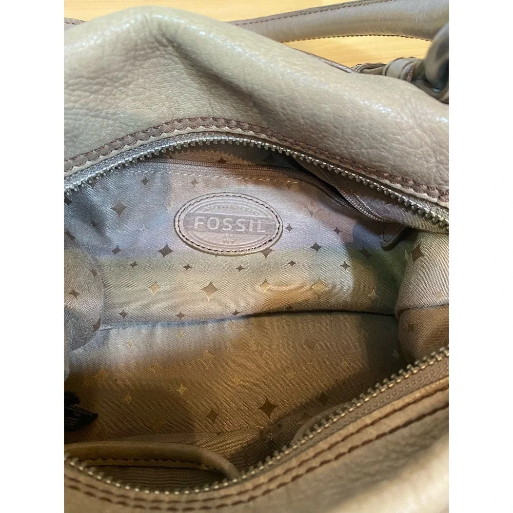 Fossil Long Live Vintage Taupe Leather Satchel Crossbody Bag ZB5311
